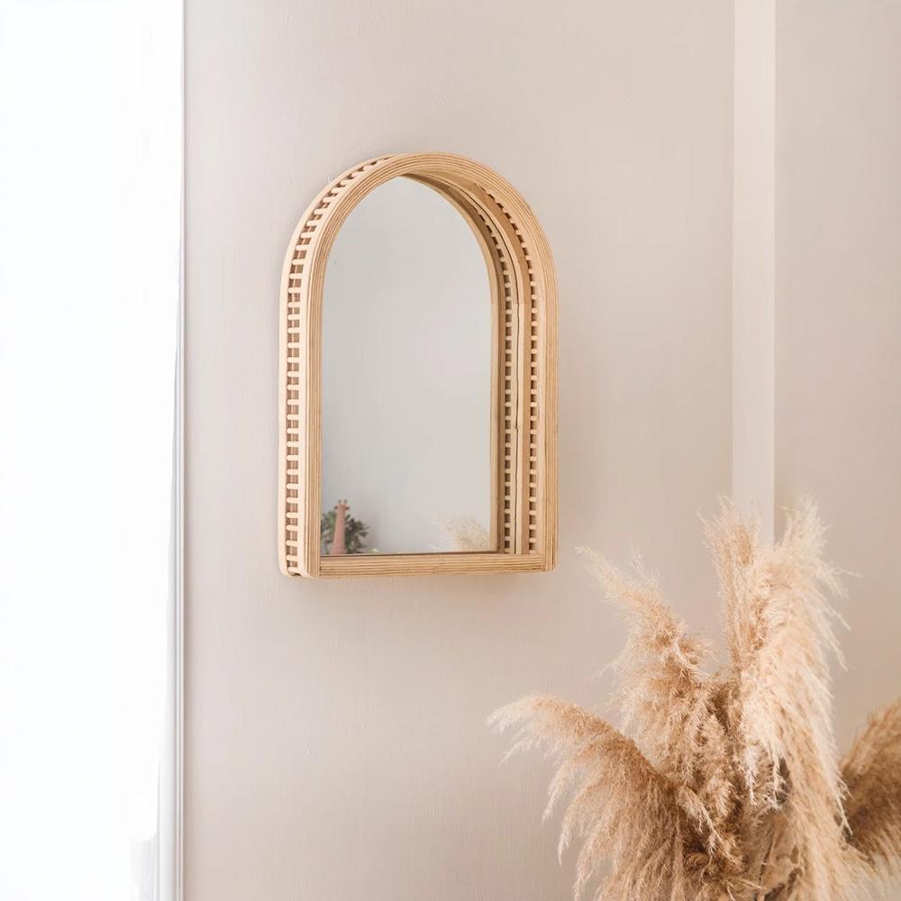 Espejo de maquillaje de caña transfronteriza personalizado espejo de pared espejo de baño moderno minimalista decoración de pared de madera espejo de pared