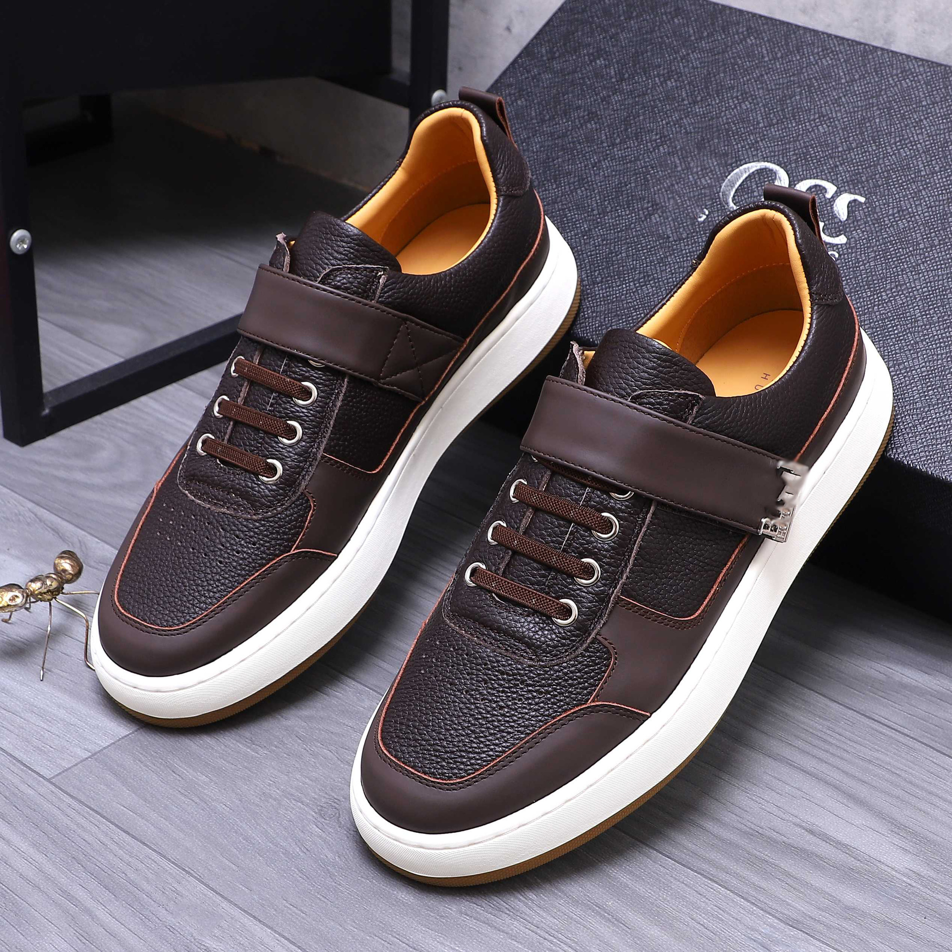Quality Shoes High-End Trendy Versatile Fashion Men's Shoes Genuine Leather Patchwork Breathable Low-Top Comfortable Casual_vogvips.com