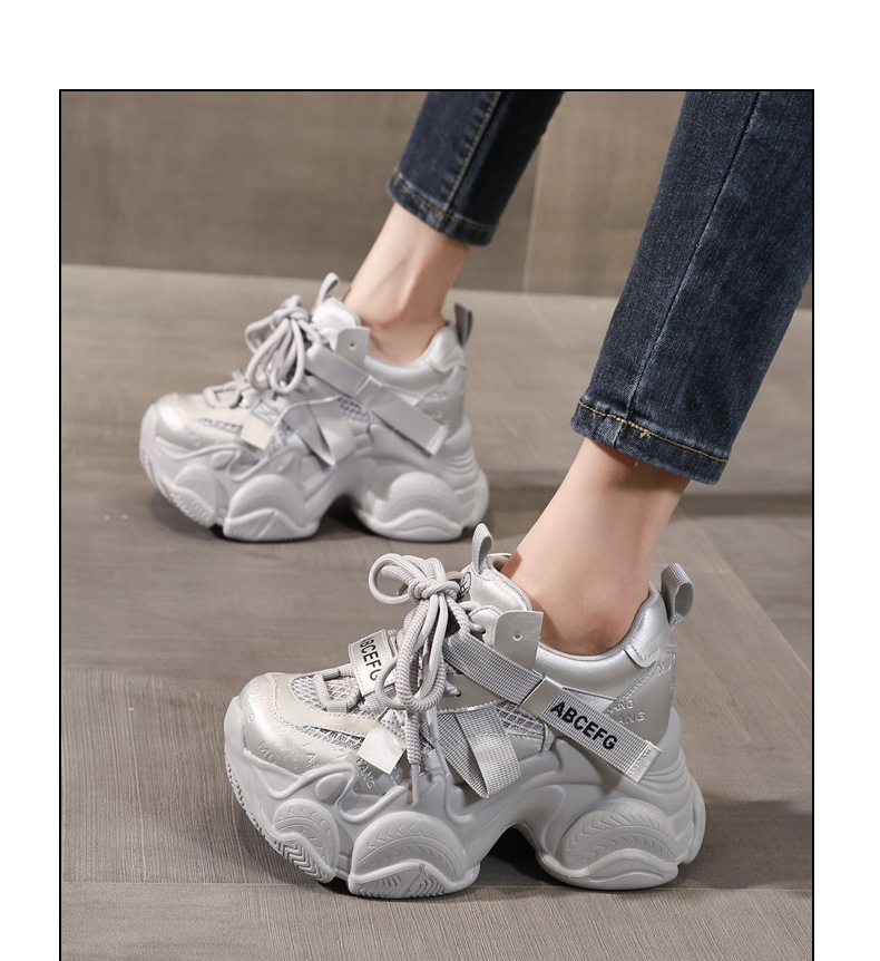 Giày sneaker nữ đế dày tăng chiều cao 10cm phong cách thể thao — màu trắng chi tiết 12