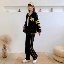 中学生秋季休闲套装女韩版加绒厚卫衣少女初中生女孩棒球服两件套