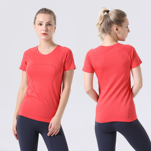 2.0 Western-style round neck yoga top EBB TO STREET women's exercise high elasticity fitness tight top short sleeve T-shirt