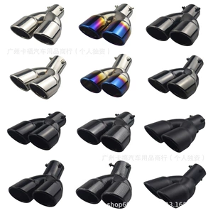 Cross-Border Popular Car Exhaust Tip, Thickened Stainless Steel, Universal Model, Blue-Coated, Angled Double-Row Car Exhaust Pipe Modification