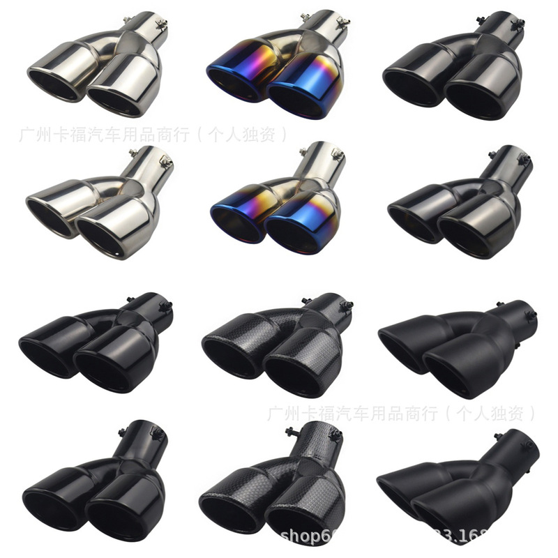 Cross-Border Popular Car Exhaust Tip, Thickened Stainless Steel, Universal Model, Blue-Coated, Angled Double-Row Car Exhaust Pipe Modification Cross-Border Popular Car Exhaust Tip, Thickened Stainless Steel, Universal Model, Blue-Coated, Angled Double-Row Car Exhaust Pipe Modification