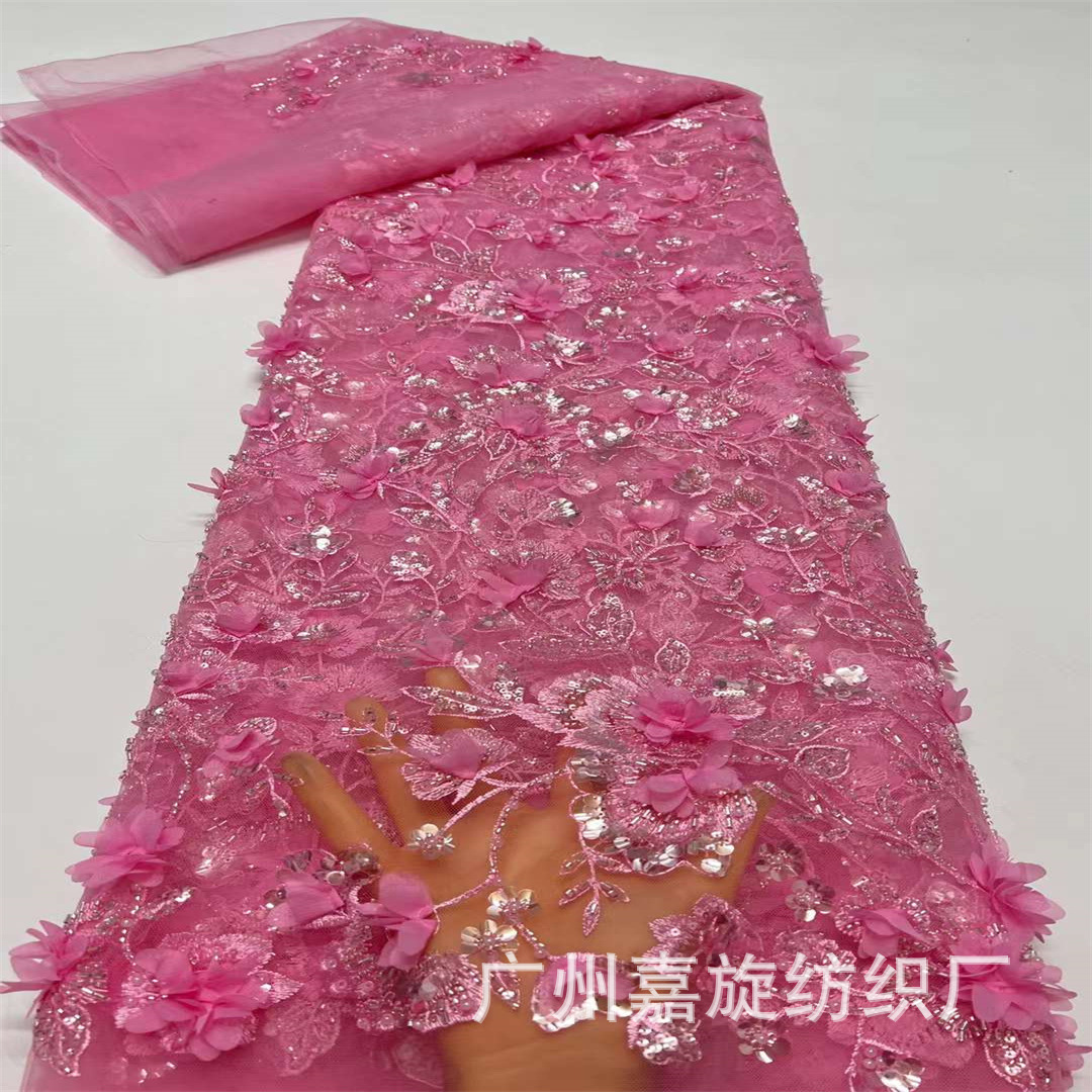 Inventario 3D industria pesada flores computadora tela bordada tela de rendimiento de escenario tela de prenda de cuentas tubo sequinilla tela bordada JX4306