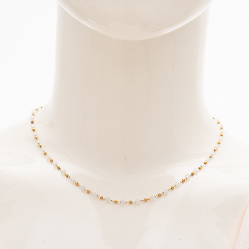 Small Square Stainless Steel Necklace Vacuum Plating Jewelry Crystal Sugar Round Bead Jewelry Dopamine Color Matching Fashion Women