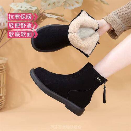 Hot snow boots for women in winter, new all-matching thick sole, soft sole and fluffy thick cotton shoes, plush short boots wholesale