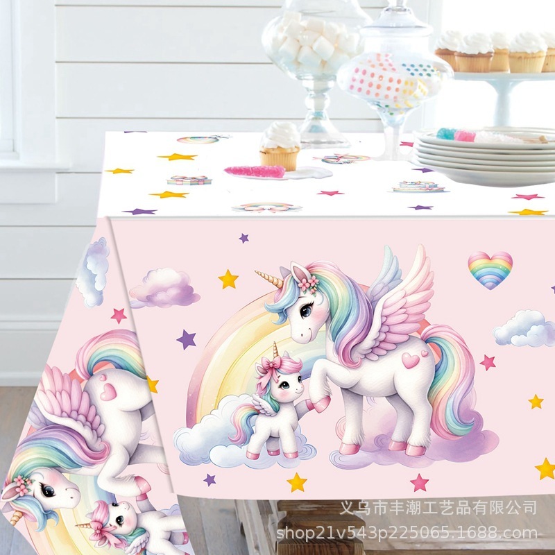 在庫ありユニコーンテーマパーティーテーブルクロス子供の誕生日パーティーパーティーテーブル装飾使い捨てプラスチックテーブルクロス|undefined