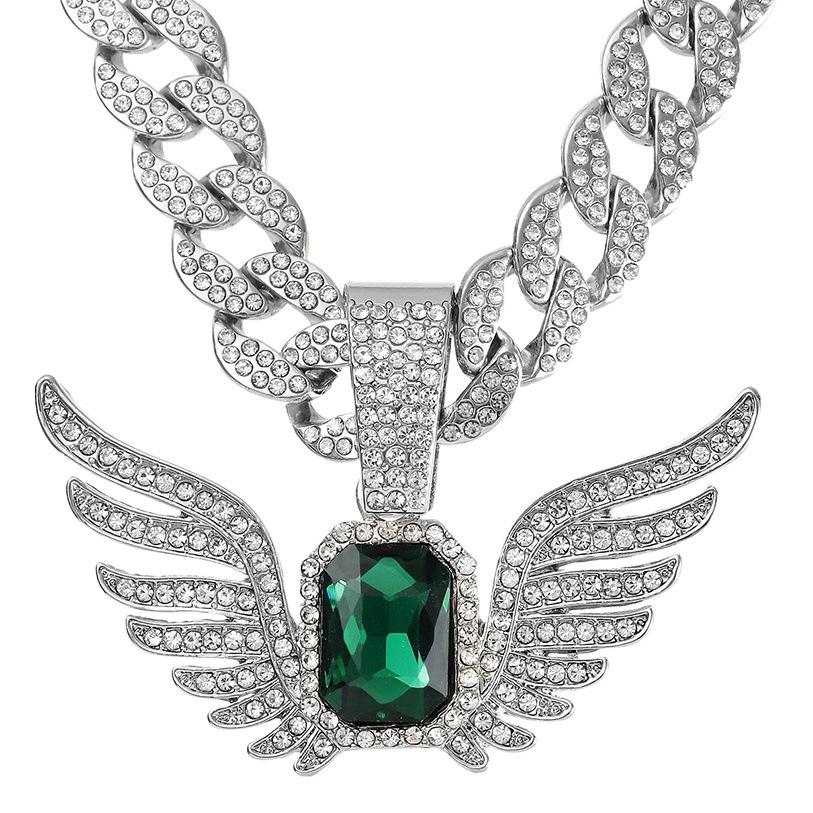 Diseño de nicho transfronterizo europeo y americano personalizado joya alas colgante rombo collar cubano joyería collar vintage joyería