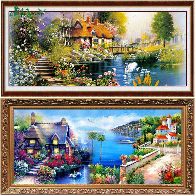 青飞精准地中海风景十字绣海边别墅花园小屋写意小居客厅有钻石画