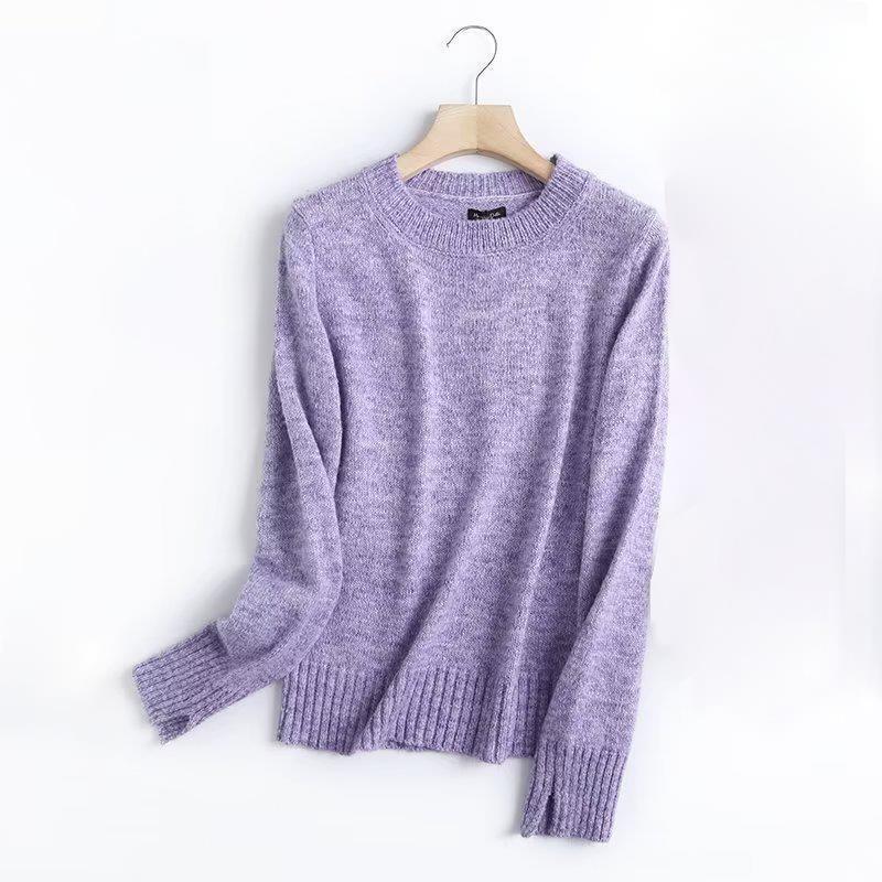 BM & MD & ZA women's autumn and winter new boat collar sweater slim round neck purple sweater 05605644612