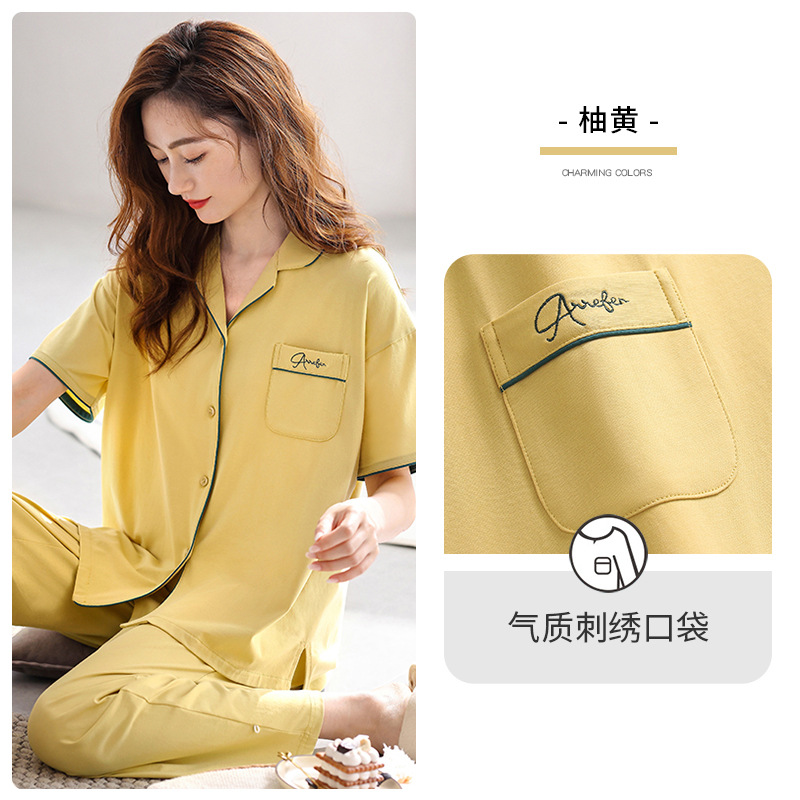 [Sensación suave] pijamas verano de las mujeres 100% algodón pantalones de manga corta ropa de casa verano más traje de tamaño