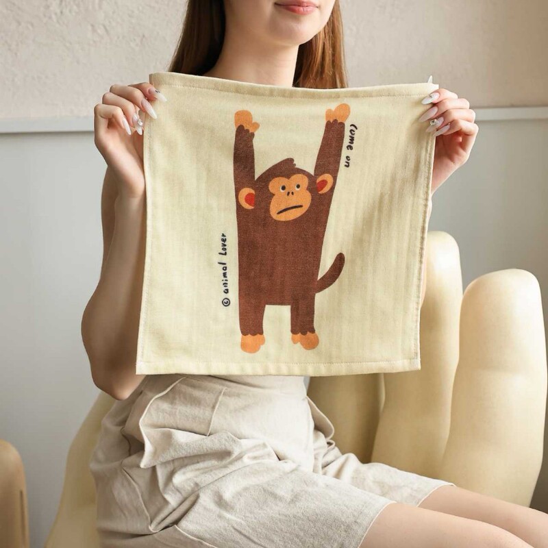 Puppy and Monkey Cartoon Digital Printed Cotton Gauze Terry Towel Bathroom Face Towel Pool Beach Bath Towel