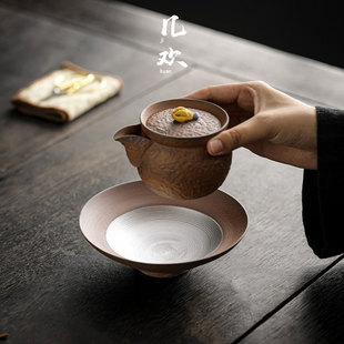Jiuhuan old rock mud handmade silver pot bearing vertical pattern retro style pot mat ceramic gourd dry tea table kung fu tea set