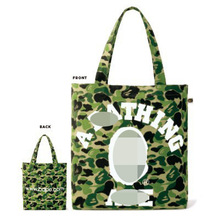 现货日杂附录款4月刊绿色迷彩印花单肩手提包托特包帆布斜挎包