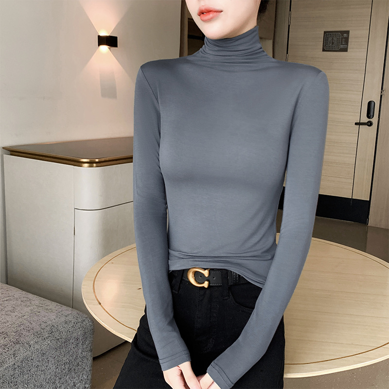 Modal Turtleneck Bottoming Shirt for Women with Long Sleeves New Spring & Fall Pile Collar Tight Elegant Slim Bottoming Intimates