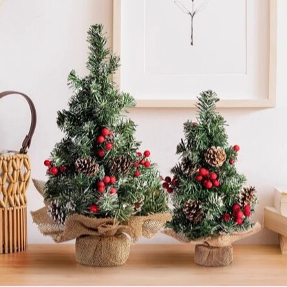 2024 Christmas Desktop Ornaments, Handmade Christmas Tree Decorations, Silk Flowers for Home Living Room and Tv Table