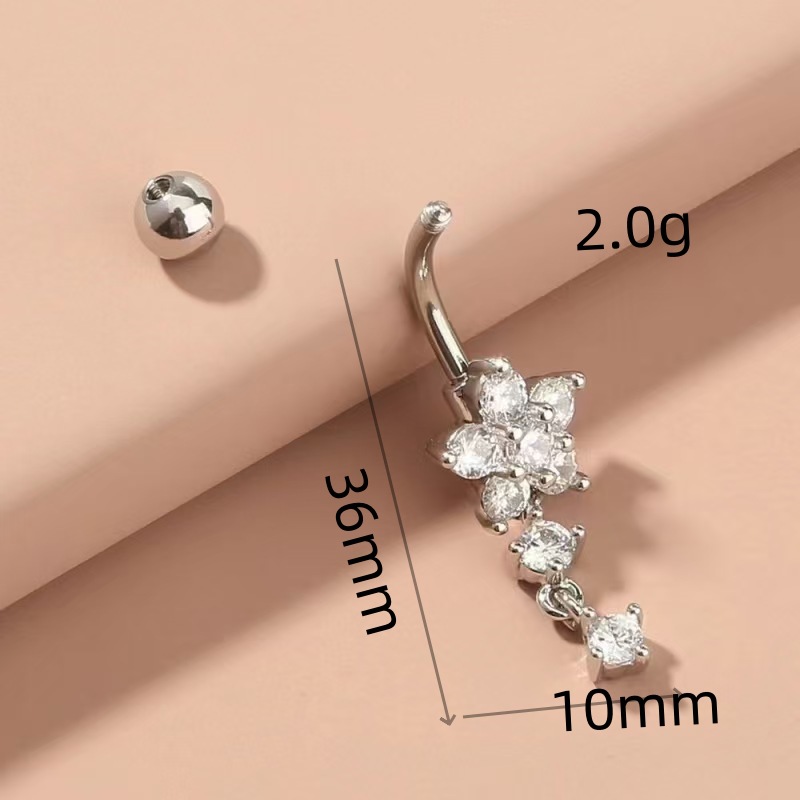 Super Flash Zircon Navel Ring - White Gold Plated Copper Belly Button Piercing Jewelry detail image 7