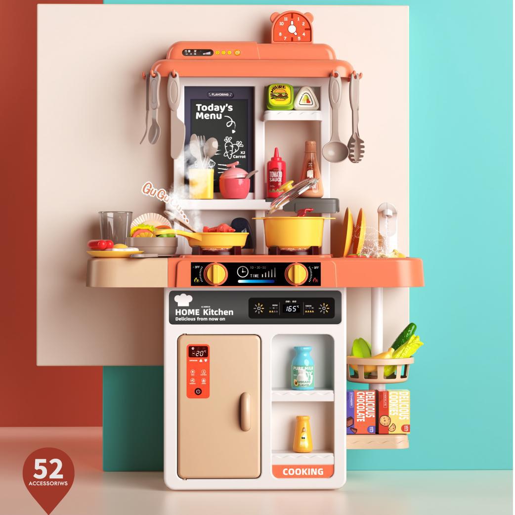 Comercio exterior para niños 68cm simulación sonido y luz salida de agua temperatura cambio spray cocina cocina vajilla mesa jugar a la casa cocina juguetes de cocina