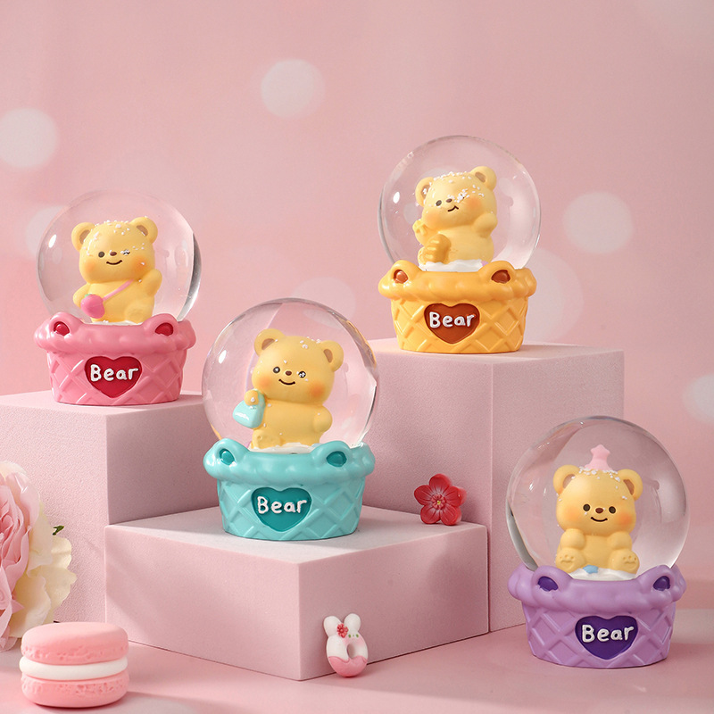 Hot milk yellow bear luminous crystal ball resin desktop ornaments friends gift night light small water ball decoration wholesale