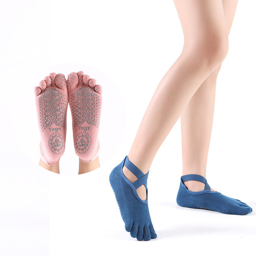 New Product Hot Selling Yoga Ankle Strap Five Toe Anti-Slip Women's Glued Toe Separating Socks Invisible Yoga Socks Flame Mountain Dance Socks