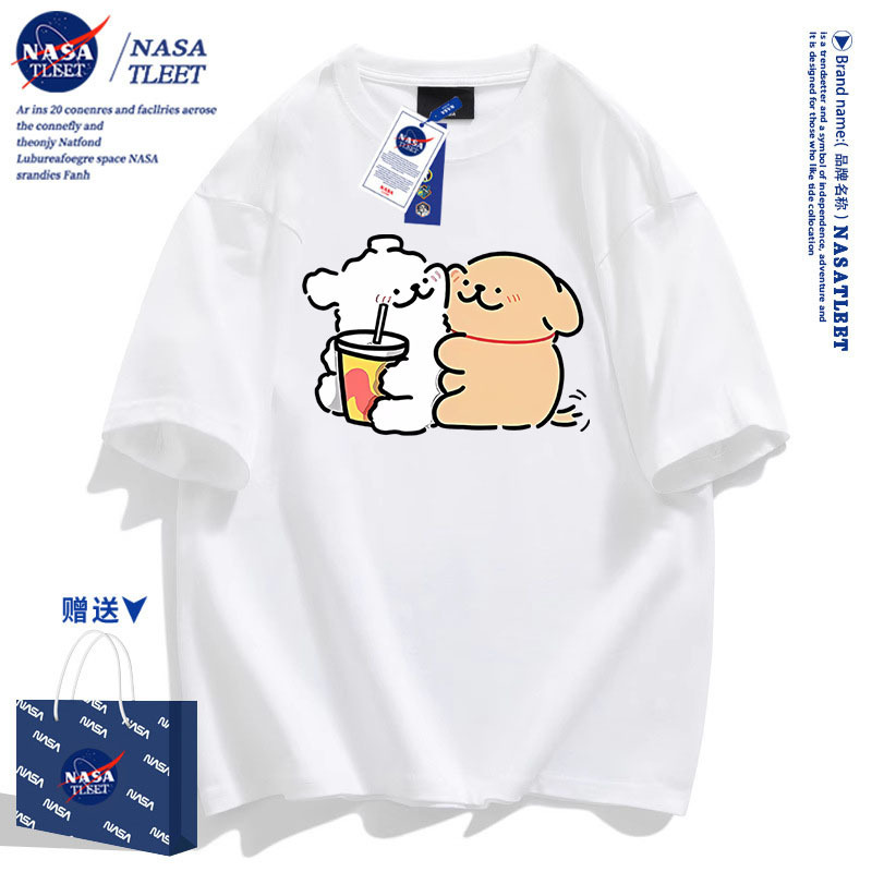 Nasa Joint Line Puppy Men's and Women's Pure Cotton Casual Sports Short-Sleeved T-Shirt Summer 2025 Fashionable Half-Sleeved Top Nasa Joint Line Puppy Men's and Women's Pure Cotton Casual Sports Short-Sleeved T-Shirt Summer 2025 Fashionable Half-Sleeved Top