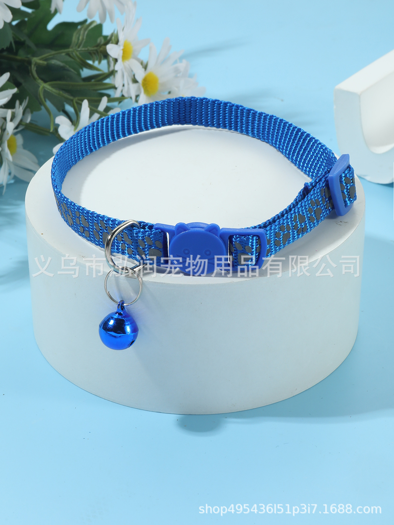 1.0 collar de huellas reflectantes de nailon, hebilla de seguridad separada ajustable cara de gato con anillo de campana