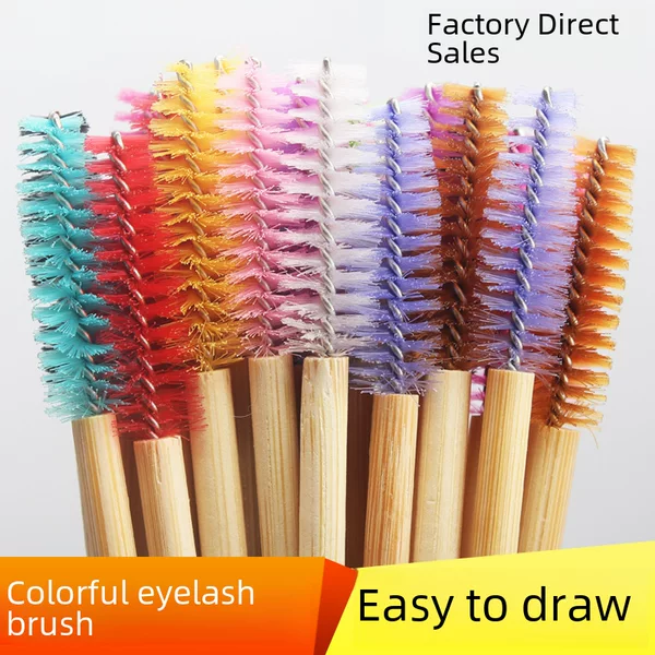 Nylon bamboo mascara brush mascara roll bamboo handle mascara brush bamboo pole mascara brush 50 a pack factory wholesale