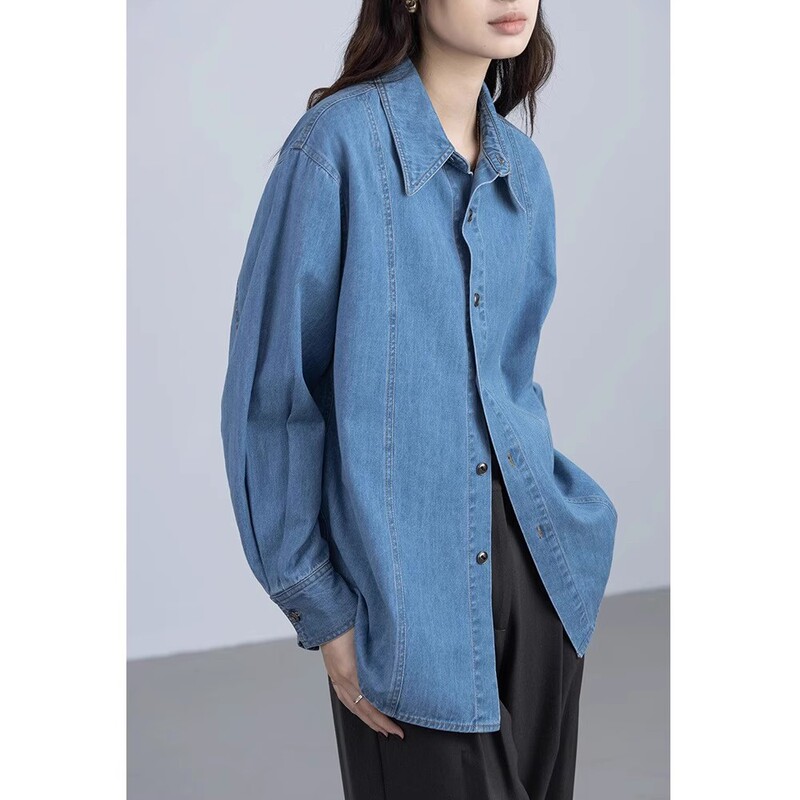 Blue Denim shirt Women's wholesale autumn chic top inner retro Hong Kong style shirt loose wholesale fashion