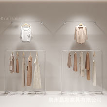服裝店展示架不銹鋼拉絲簡約中島落地式貨架女裝銀色掛衣桿陳列架