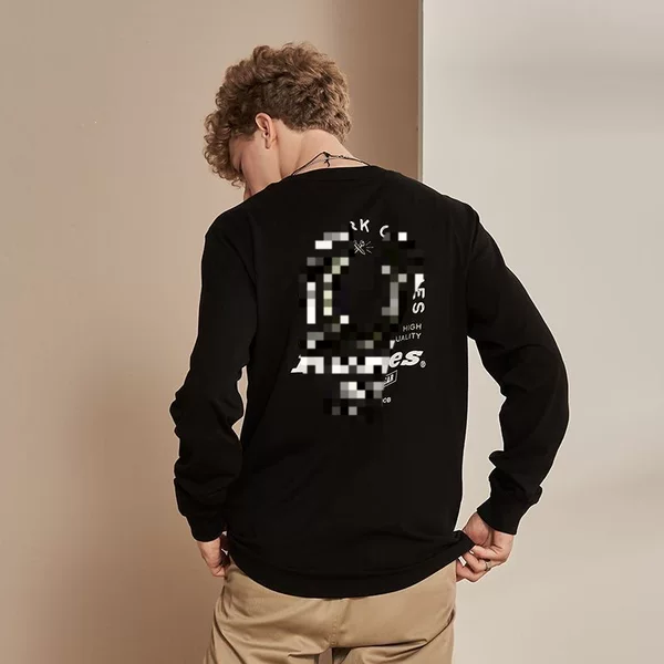 American retro casual solid-color versatile printed couple's trendy sweatshirt long-sleeve T-shirt DK009571 black wholesale
