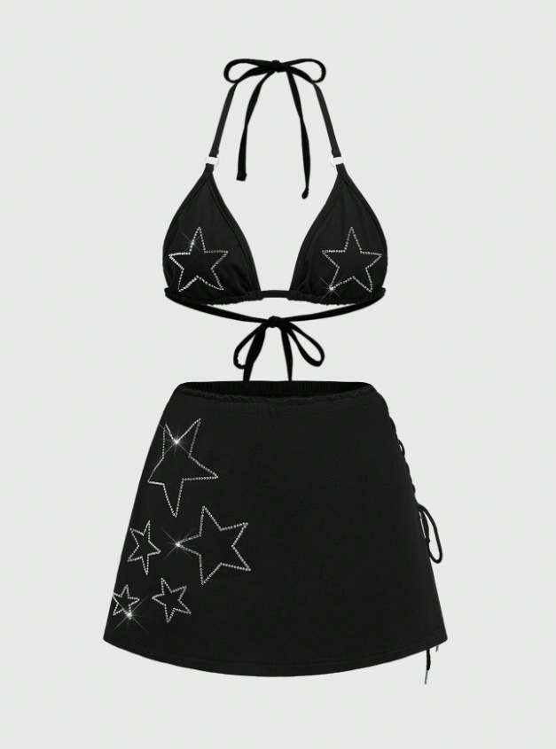 Verano estilo europeo y americano nuevo Y2K punto de onda sexy cabello caliente cabello perforación cabello desnudo back bikini vestido split set