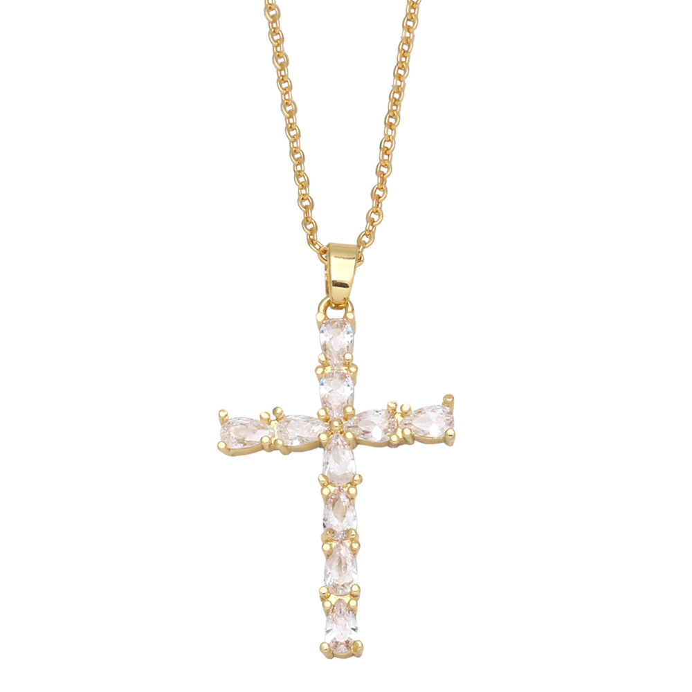 simple retro copper zircon cross pendent long sweater chain