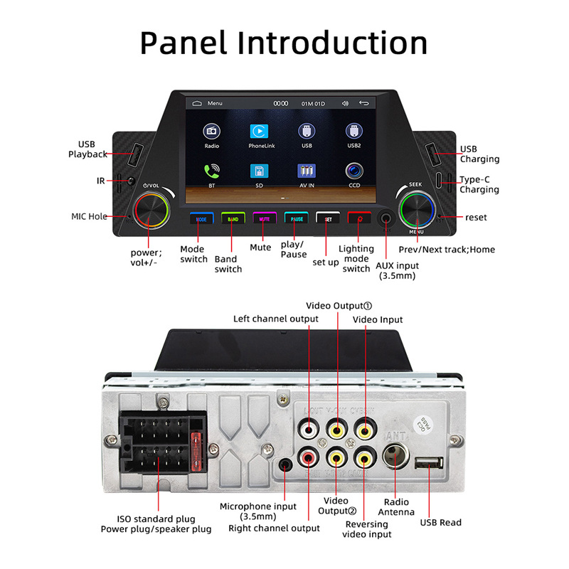 4.7 inch wireless carplay single spindle car mp5 player multimedia bluetooth card central control navigation 12V