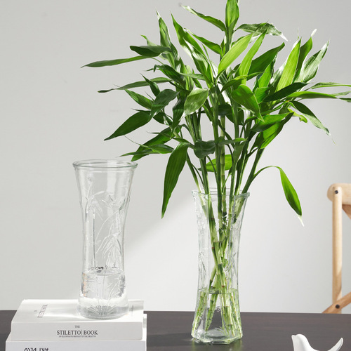 Manufacturer's straight hair transparent simple hydroponic rich bamboo glass vase crystal living room flower arrangement dried flower ornaments