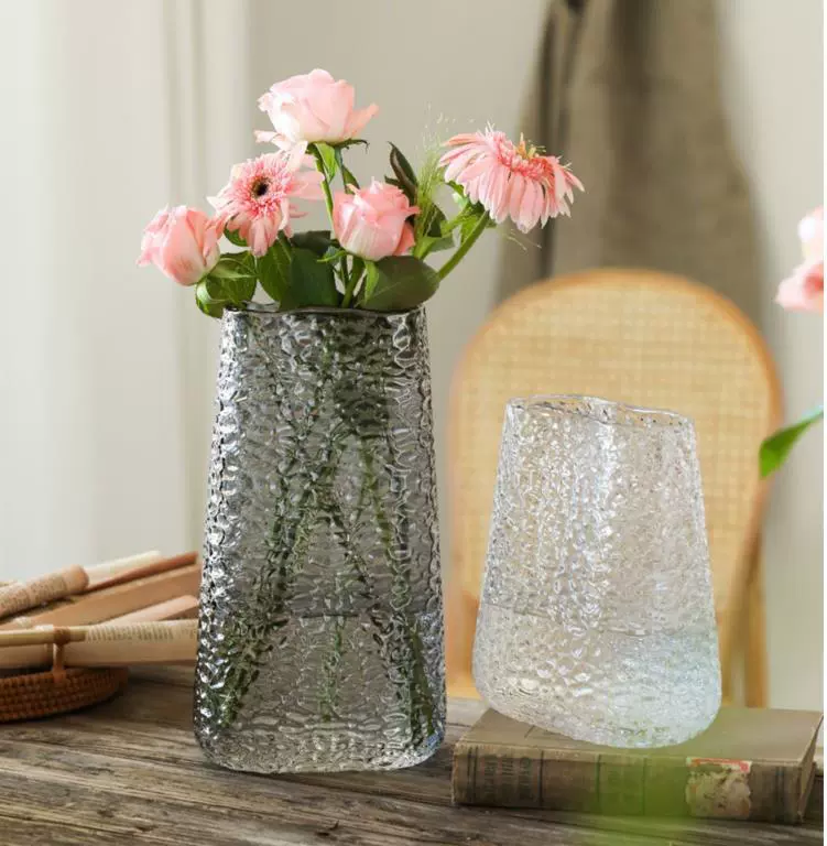 Японский стиль Молот узор плоский рот стеклянная ваза Прозрачные водные цветы Гостиная Цветочная композиция еда интернет знаменитости украшение стола B & B украшение