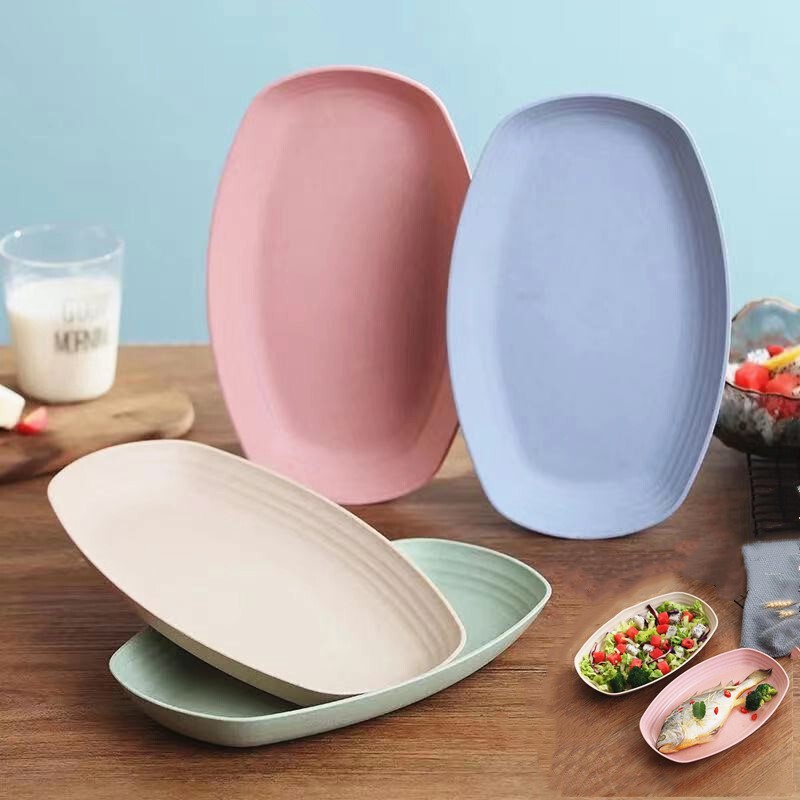 Wheat Straw Vegetable Plate Household Large Fish Plate Insulated Oval Plate Gift Tableware Printed Environmentally Friendly Material