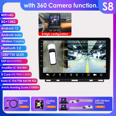wireless CarPlay DVD Navigation - model-b-with-360-camera-8128g-wifi4g-lte-version-7862-carplay-octa-core-compatible-with-renault-clio-5th-generation-2019-2021-low-end-model-9inch-frame-set