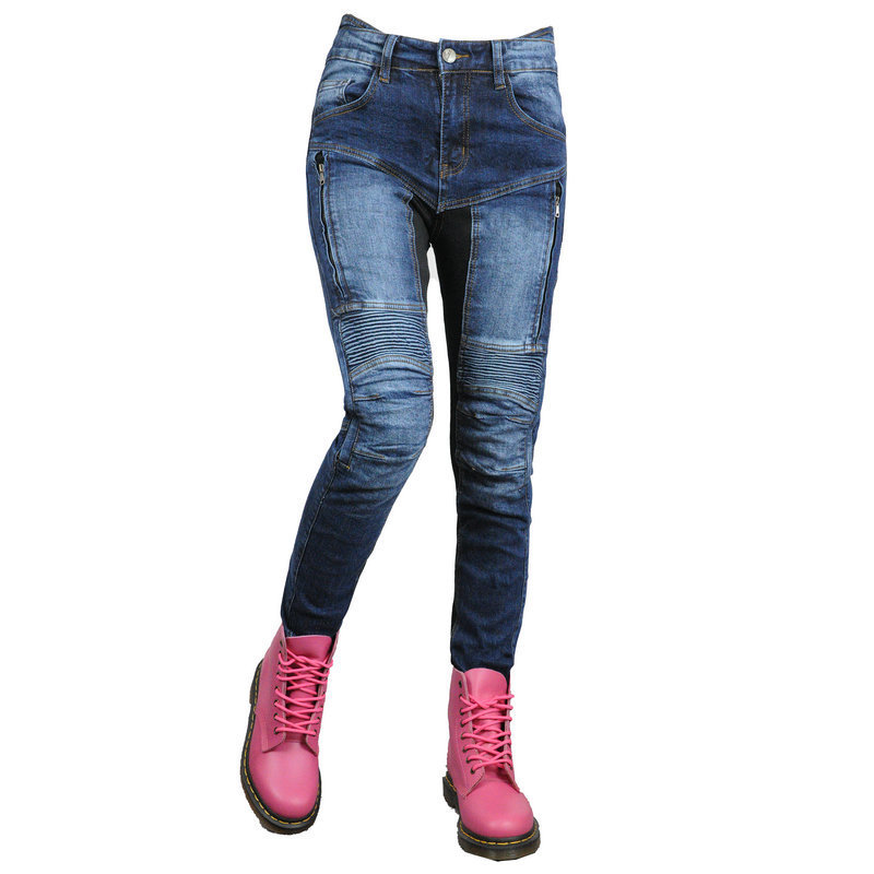 Volero motocicleta jeans Mujer verano malla transpirable alta cintura motocicleta pantalones de montar Kevlar silicona protectora