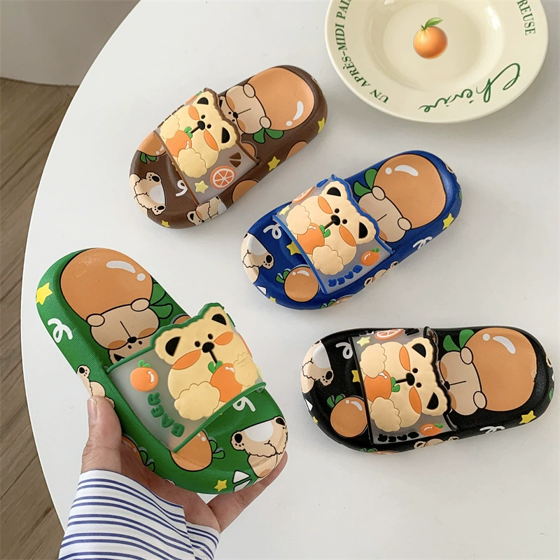 2024 новый мультяшный медвежонок тапочки летняя девочка мальчик толстый дно ребенок нескользящие домашние холодные тапочки