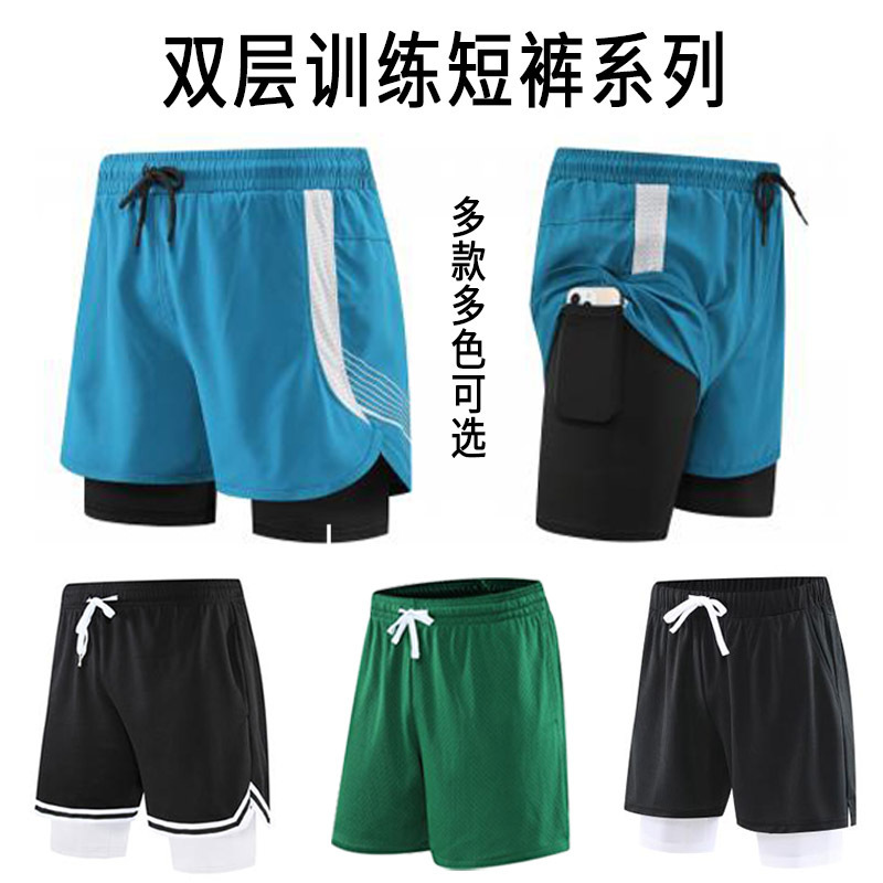 Summer Training Shorts Quick-drying Fake Two-piece Fitness Running Sports Pants Unisex Fake Two-piece Shorts with Lining