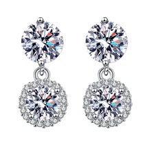 厂家批发耳环韩版气质新娘双钻耳环耳坠微镶超闪锆石耳钉双钻耳饰