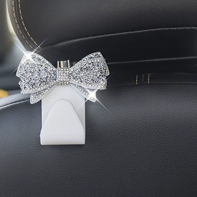 Full Diamond Shiny Car Rear Hook Creative Interior Female Hook Car Hook Car Invisible Seat Back Storage (Other Automotive Interior Supplies) - full-diamond-bow-hook-white