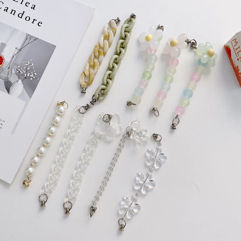 Factory Direct Supply Pearl Chain Acrylic Flower Ab Leopard Print Suitable for Mobile Phone Case Accessories Mobile Phone Pendant Jewelry