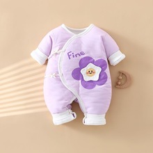 宝宝新生儿秋冬款衣服睡袋加棉蝴蝶衣婴儿保暖防寒连体衣爬服