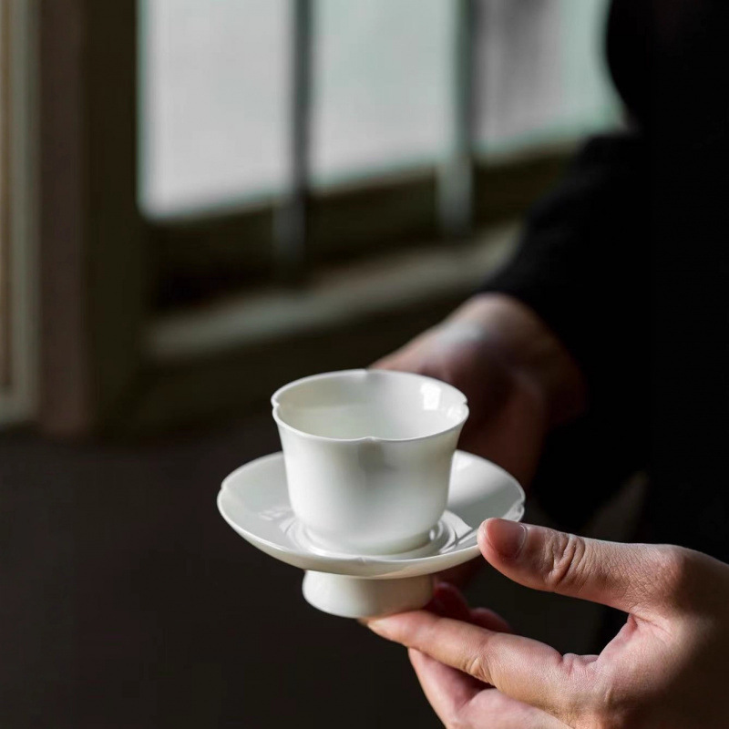 德化羊脂玉白瓷杯垫杯托茶托套杯茶杯陶瓷隔热茶功夫茶具功夫茶具