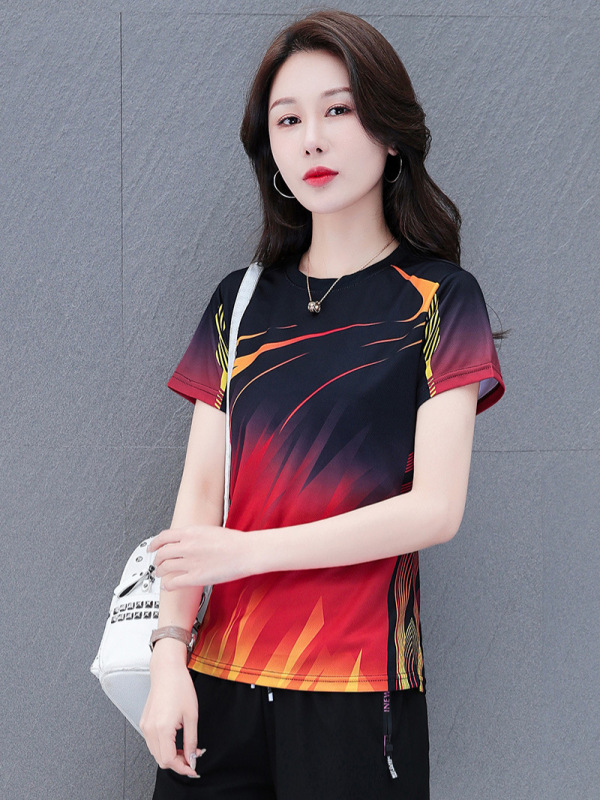 アイスシルク半袖 Tシャツ女性の夏 2025 新しい緩い薄い半袖速乾性スポーツフィットネス服 Tシャツトップ|undefined