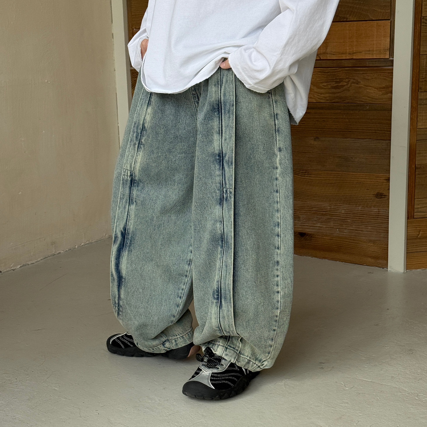 2026男女童春夏装儿童韩版简约百搭个性分割拼接休闲水洗牛仔裤潮