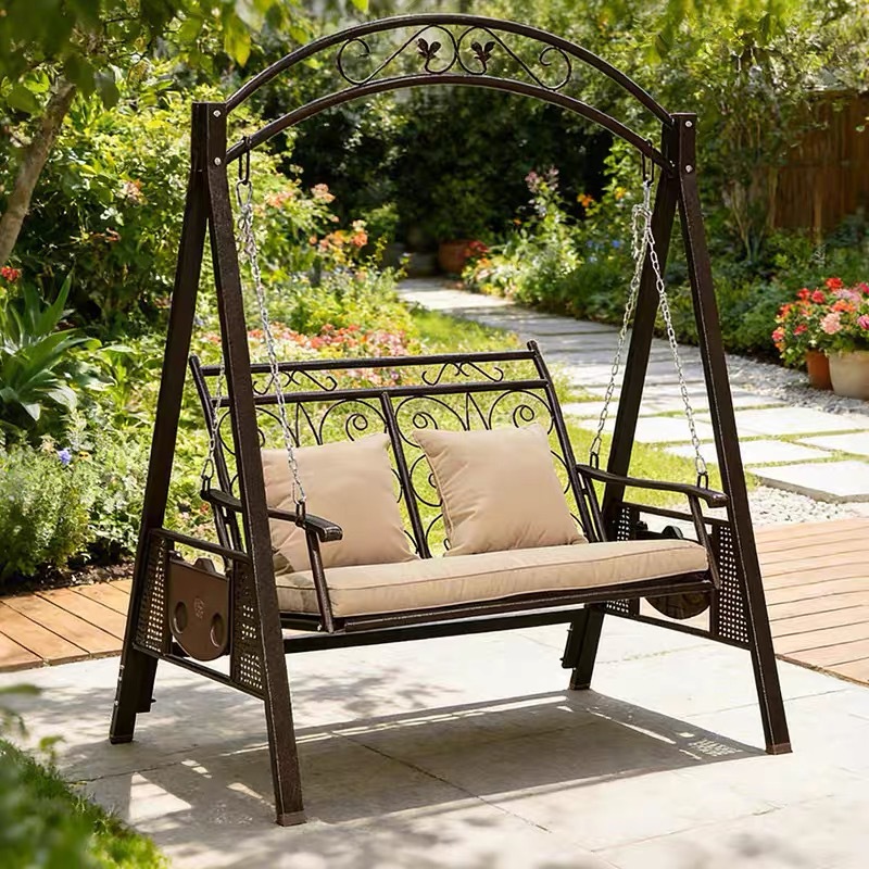 Silla de balancín al aire libre para sentarse y acostarse, doble uso para tres personas para aumentar el patio jardín cama de hamaca de ocio de hierro forjado