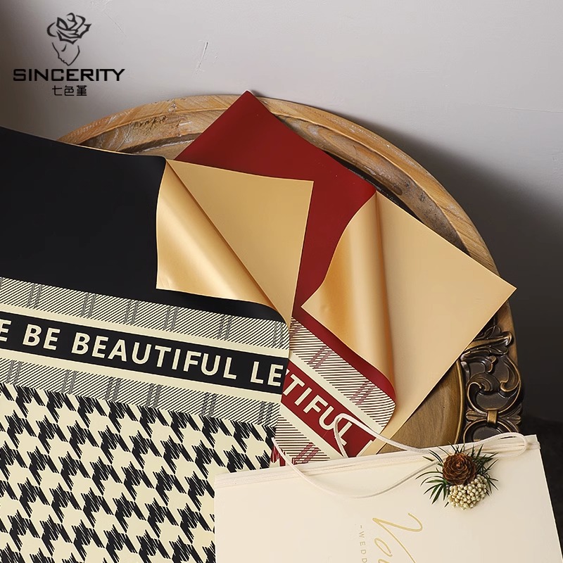 Papel de regalo con diseño de pana de siete colores y estampado de pana, papel dorado con diseño floral, impermeable, grueso, para floristería, materiales de embalaje.