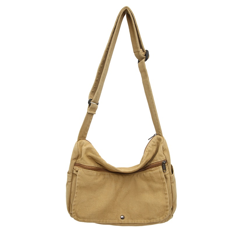 Retro Messenger Bag Washed Canvas Bag For Women 2025 New Arrival Academy Style Shoulder Bag For College Students Crossbody Bag For Men - Thumbnail 5